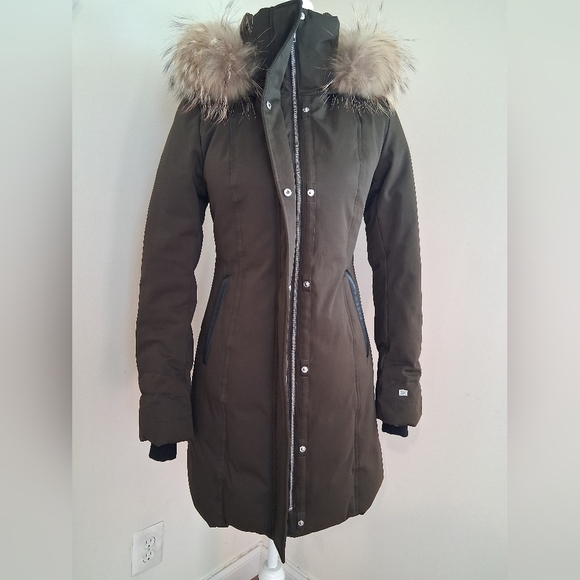 SAOIA & KYO Fur Trim Down Darkgreen Coat Size XS - Picture 9 of 10